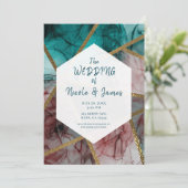 Glam Rust Blush Blauwgroen & Goud Chic Modern Wedd Kaart (Staand voorkant)