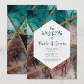 Glam Rust Blush Blauwgroen & Goud Chic Modern Wedd Kaart (Voorkant / Achterkant)