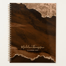 Glam Rust Gold Velvet Agate Geode Script Planner