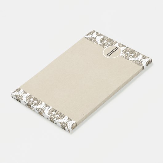 Glam Rustic Burlap Damask Kraft Monogram Initiaal Post-it® Notes (Schuin)