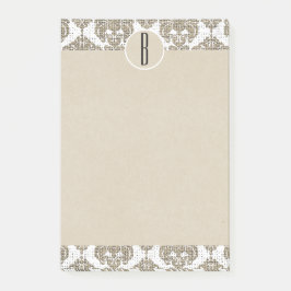 Glam Rustic Burlap Damask Kraft Monogram Initiaal Post-it® Notes