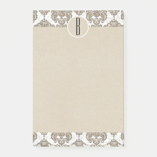 Glam Rustic Burlap Damask Kraft Monogram Initiaal Post-it® Notes (Voorkant)