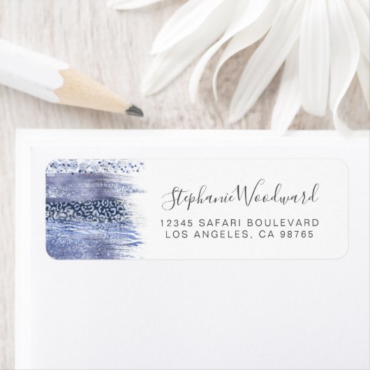 Glam Safari Brush Strokes Blue Return Address Etiket (Insitu)
