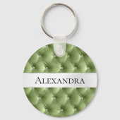 Glam Sage Green faux Velvet Luxe Naam Sleutelhanger (Voorkant)
