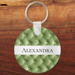 Glam Sage Green faux Velvet Luxe Naam Sleutelhanger