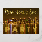 Glam San Diego NYE Party Custom Gold Folie Uitnodiging (Voorkant)