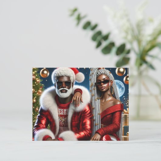 Glam Santa & Mrs. Claus Luxury Xmas Card Briefkaart (Staand voorkant)