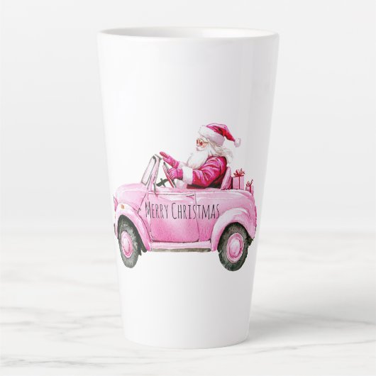 Glam Santa Pink Car Christmas Latte Mok (Voorkant)
