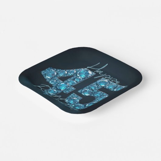 Glam Sapphire Blue & Black Edelsteen 45e verjaarda Papieren Bordje (Gebogen)