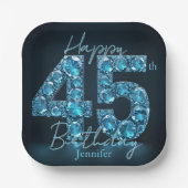 Glam Sapphire Blue & Black Edelsteen 45e verjaarda Papieren Bordje (Voorkant)