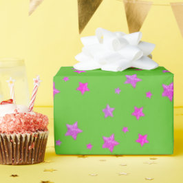 Glam Schattige Girly Green Pink Glittery Sterrenpa Cadeaupapier