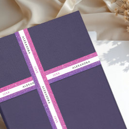 Glam Schitter Paarse En Roze Glitter Typo Satijnen Lint