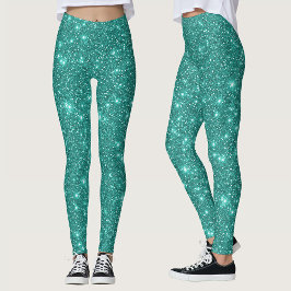Glam Schittering Turquoise Aqua Blauwe Glans Glitt Leggings
