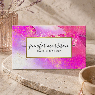 Glam Schrift Fuchsia Waterverf Nep Goudstof Visitekaartje