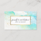 Glam Script Aqua Blue Waterverf Faux Gold Dust Visitekaartje (Voorkant)
