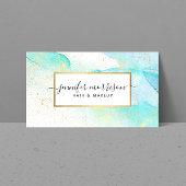 Glam Script Aqua Blue Waterverf Faux Gold Dust Visitekaartje