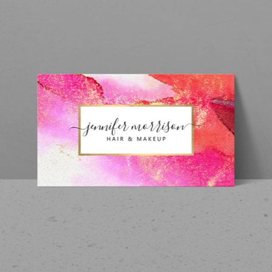 Glam Script Bright roze Waterverf Faux Gold Dust Visitekaartje