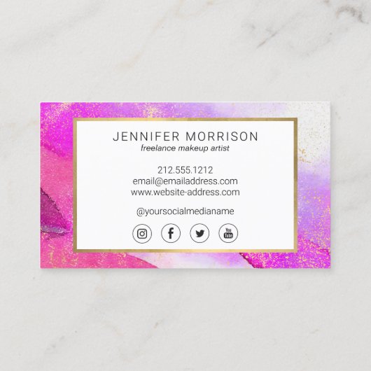 Glam Script Fuchsia Waterverf Faux Gold Dust Visitekaartje (Achterkant)