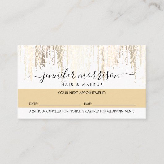 Glam Script Gold Confetti Rain Appointcard Klantenkaartje (Voorkant)