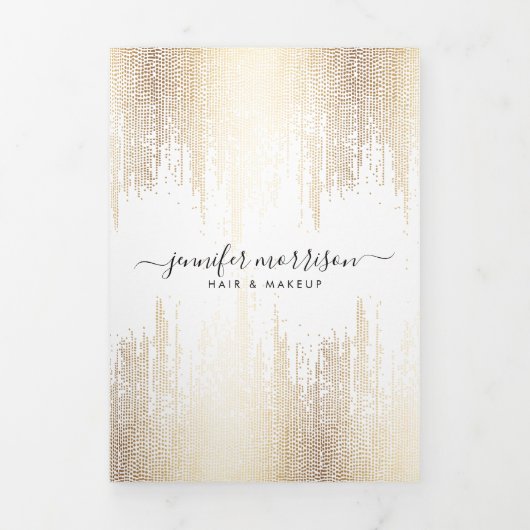 Glam Script Gold Confetti Rain Brochure Drieluik Kaart (Cover)