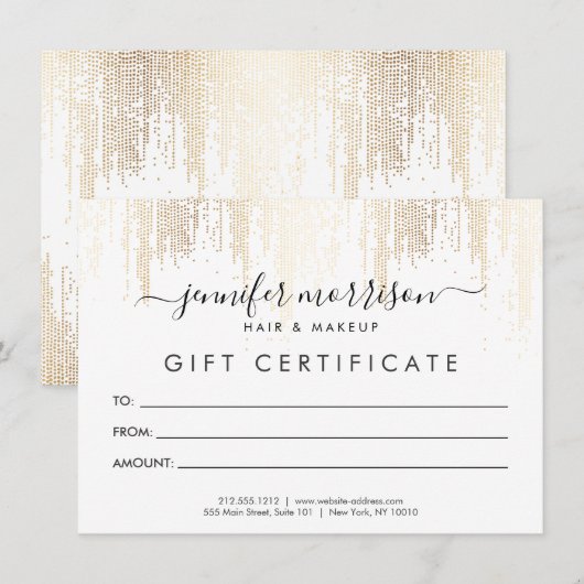 Glam Script Gold Confetti Rain Cadeaubon (Voorkant / Achterkant)