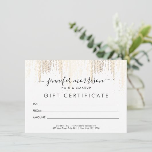 Glam Script Gold Confetti Rain Cadeaubon (Staand voorkant)