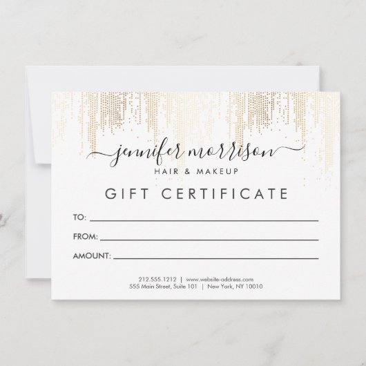 Glam Script Gold Confetti Rain Cadeaubon (Voorkant)