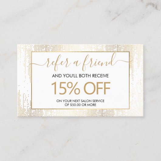 Glam Script Gold Confetti Rain Reference Visitekaartje (Voorkant)