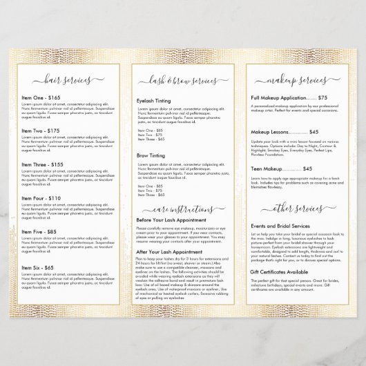 Glam Script Gold Confetti Rain Tri-Fold Brochure (Achterkant)