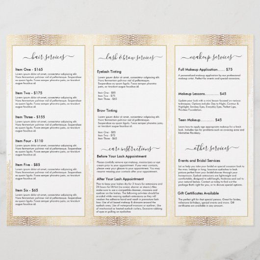 Glam Script Gold Confetti Rain Tri-Fold Brochure (Achterkant)