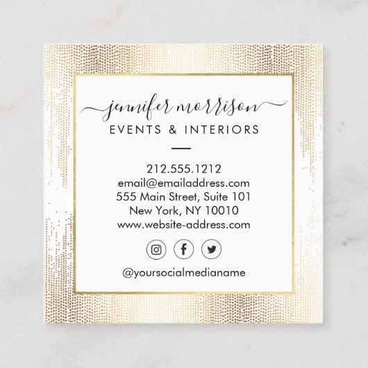 Glam Script Gold Confetti Vierkante Visitekaartje (Achterkant)