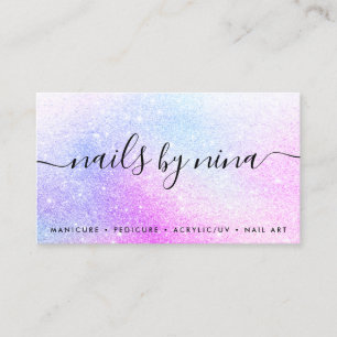 Glam script handtekening holografische roze glitte visitekaartje
