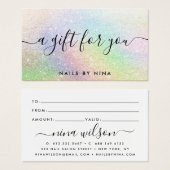 Glam script holografische rainbooglitter gift visitekaartje (Voorkant /achterkant)