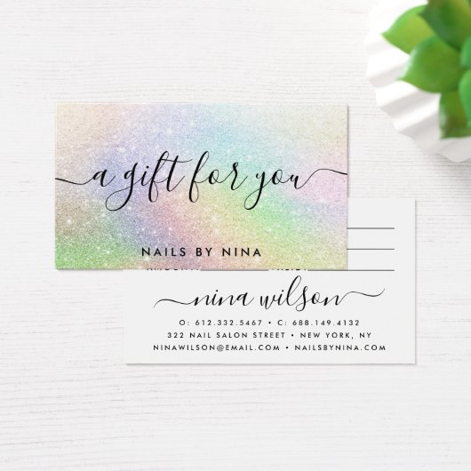 Glam script holografische rainbooglitter gift visitekaartje (Bureau)