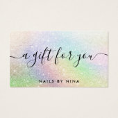 Glam script holografische rainbooglitter gift visitekaartje (Voorkant)