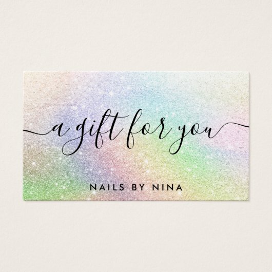 Glam script holografische rainbooglitter gift visitekaartje (Voorkant)
