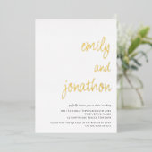 Glam Script Namen QR Code Huwelijk Luxe Echt Folie Uitnodiging (Staand Voorkant)