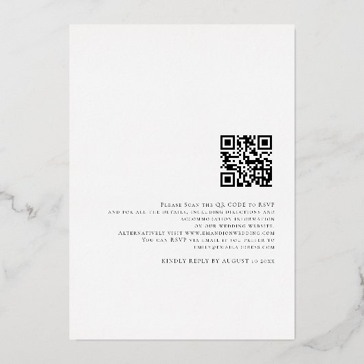 Glam Script Namen QR Code Trouw Luxe Echt Folie Uitnodiging (Achterkant)