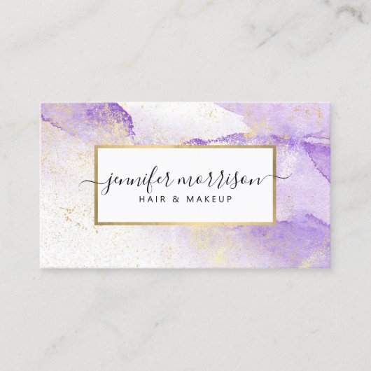 Glam Script Paarse Waterverf met Faux Gold Dust Visitekaartje (Voorkant)