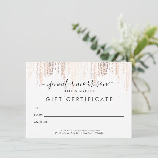 Glam Script Roos Gold Confetti Rain Cadeaukaart (Staand voorkant)