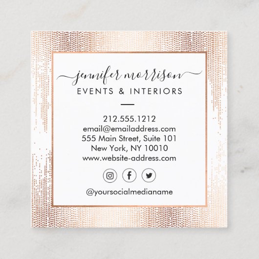 Glam Script Roos Gold Confetti Rain Vierkante Visitekaartje (Achterkant)