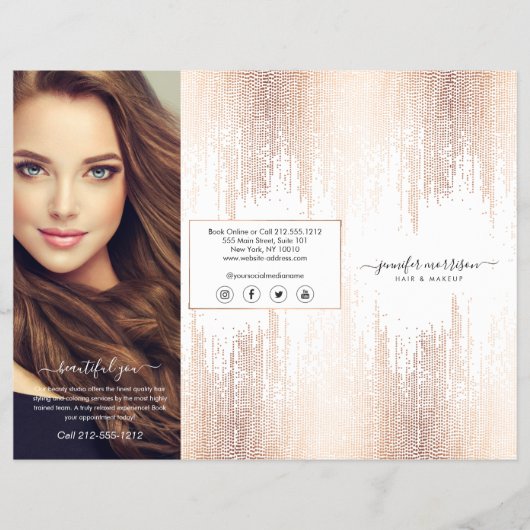 Glam Script Rose Goud Confetti Regen Drie-Voudig Flyer (Voorkant)