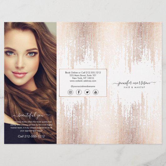Glam Script Rose Goud Confetti Regen Tri-Fold Flyer (Voorkant)