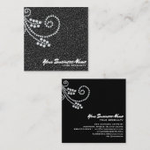 ~ Glam Scroll Diamonds Black Glitter Bling Luxe Vierkante Visitekaartje (Voorkant / Achterkant)