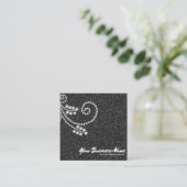 ~ Glam Scroll Diamonds Black Glitter Bling Luxe Vierkante Visitekaartje (Staand voorkant)
