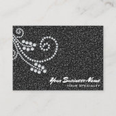 ** Glam Scroll Diamonds Black Glitter Luxe Bling Visitekaartje (Voorkant)