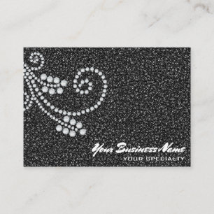 *~* Glam Scroll Diamonds Black Glitter Luxe Bling Visitekaartje