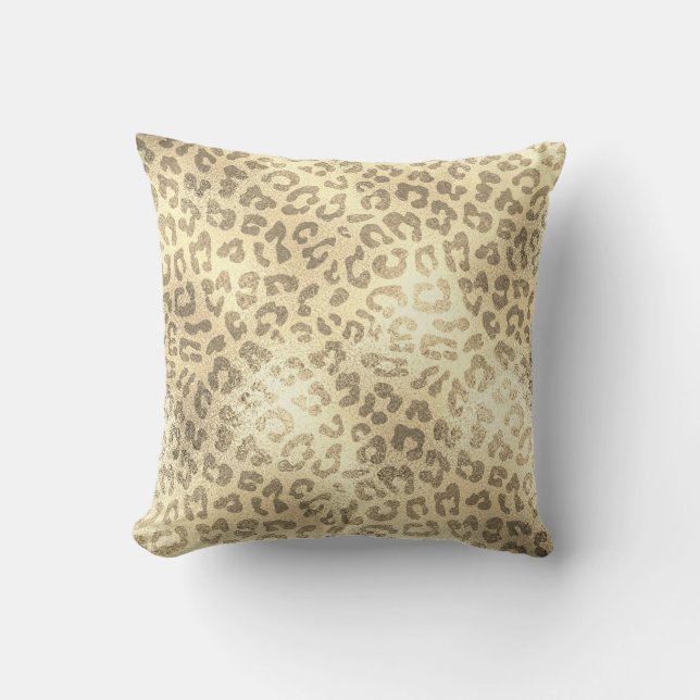 Glam Sepia Gold Animal Lampart Skin Luxury Kussen (Voorkant)