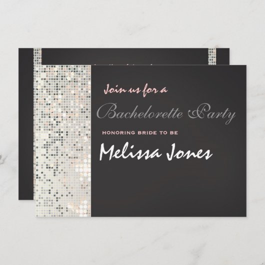 Glam Sequins Disco Sparkle Grey Party Uitnodiging (Voorkant / Achterkant)