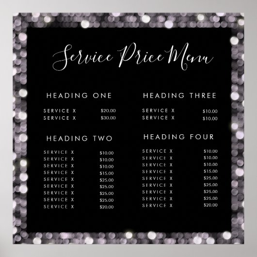Glam Service Price List Menu Editable Print (Voorkant)